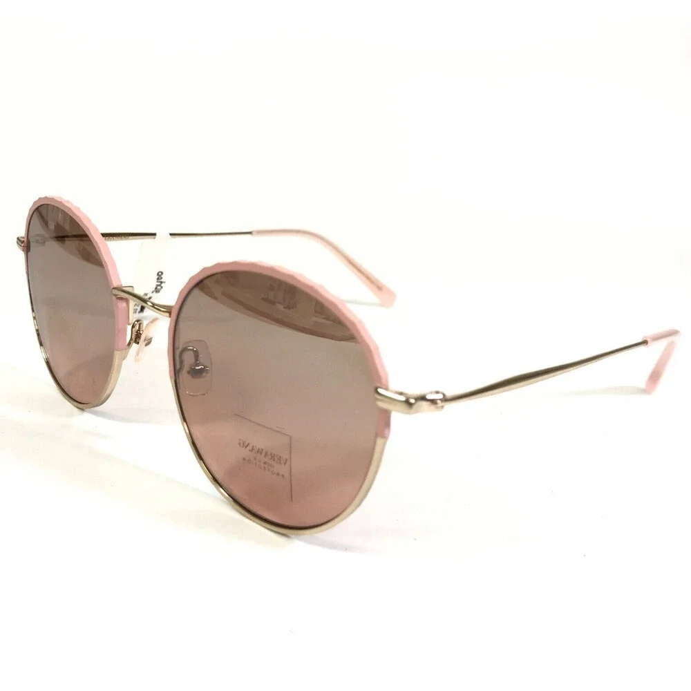 Vera Wang Sunglasses V485 PK Pink Gold Round Metal Rim with Pink Mirrored Lenses